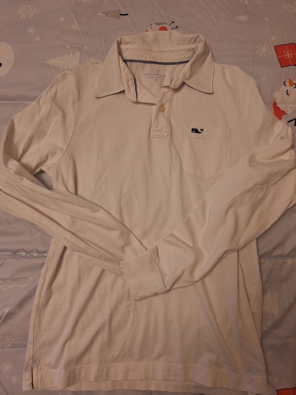 Vineyard Vines Boys Size M Long-Sleeve Polo Shirt in Cream/Eggshell Color